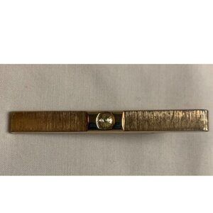 Vintage Sarah Coventry Tie Bar Clip Brushed Gold Tone w Rhinestone Center